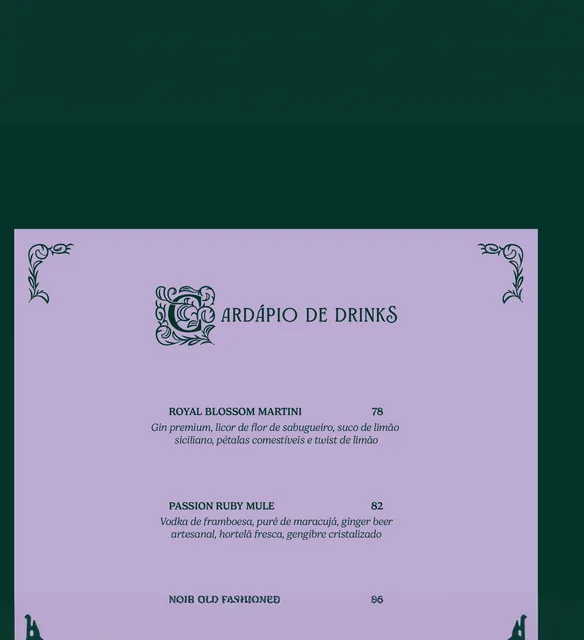 Cardápio de Drinks, trabalho final de Gustavo Machado